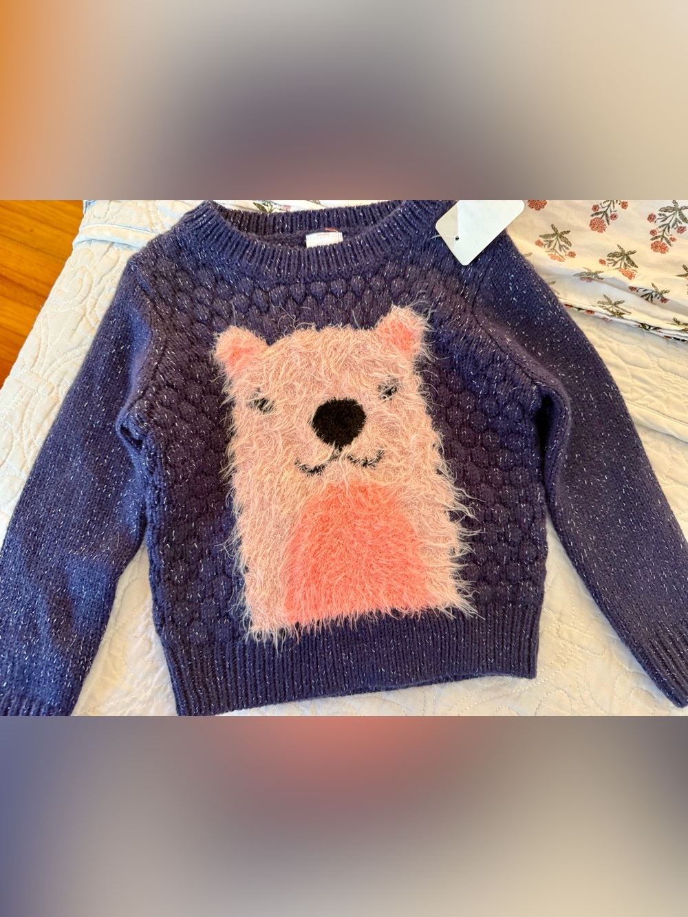 Baby Girl’s Cat & Jack Shimmer Knit Bear Sweater